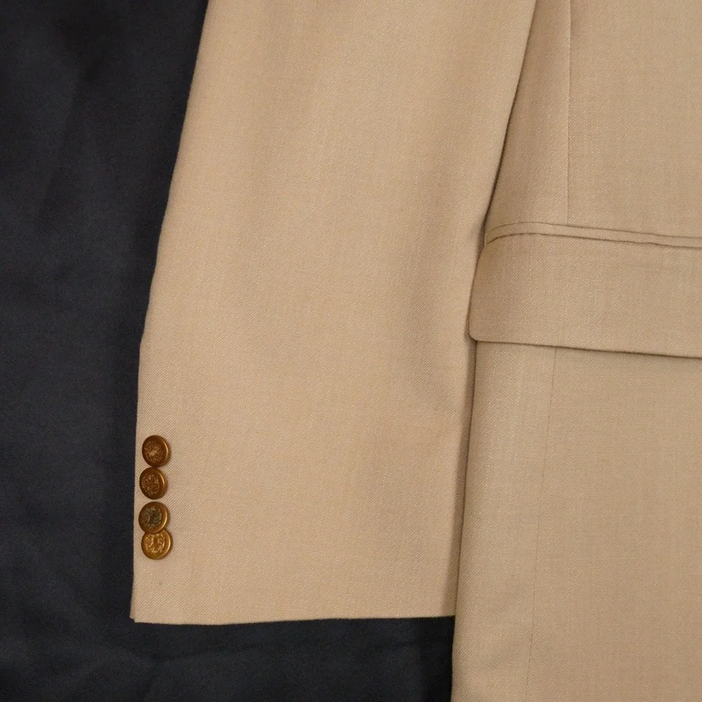 Alan Flusser Sport Coat Mens 48L Tan Solid Polyester Viscose